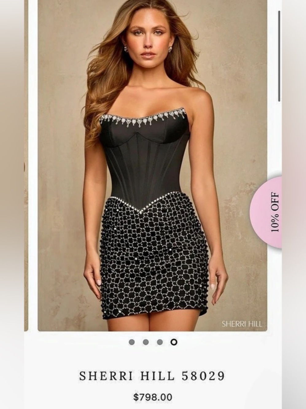 Sherri Hill 58029 couture Strapless Geometric Mini Dress in Black & White/ pearl